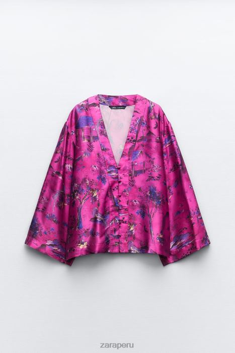 Zara mujer camisa tipo kimono estampada BDP8J275 ropa multicolor