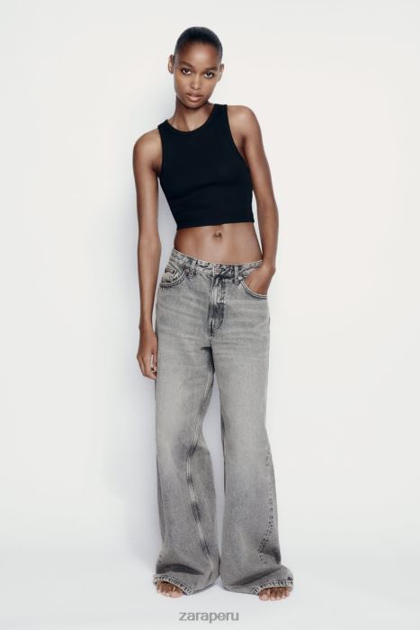 Zara mujer camiseta básica de canalé BDP8J273 ropa negro