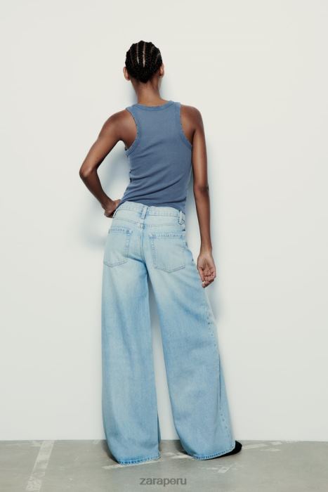 Zara mujer camiseta sin mangas de canalé lavada BDP8J274 ropa azul