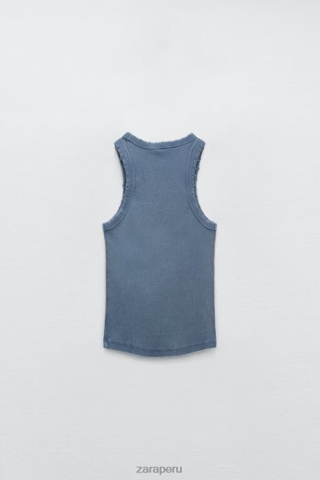 Zara mujer camiseta sin mangas de canalé lavada BDP8J274 ropa azul