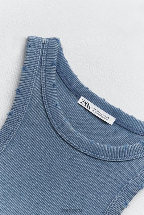 Zara mujer camiseta sin mangas de canalé lavada BDP8J274 ropa azul