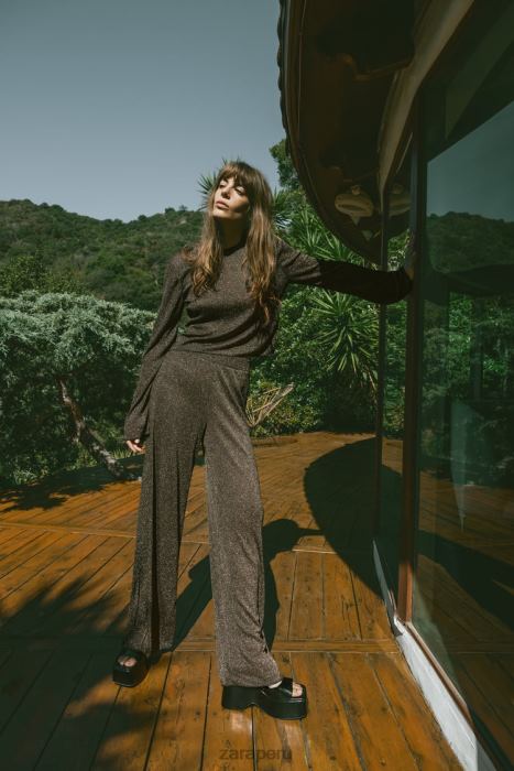 Zara mujer crop top con hilo metalizado BDP8J247 ropa oro