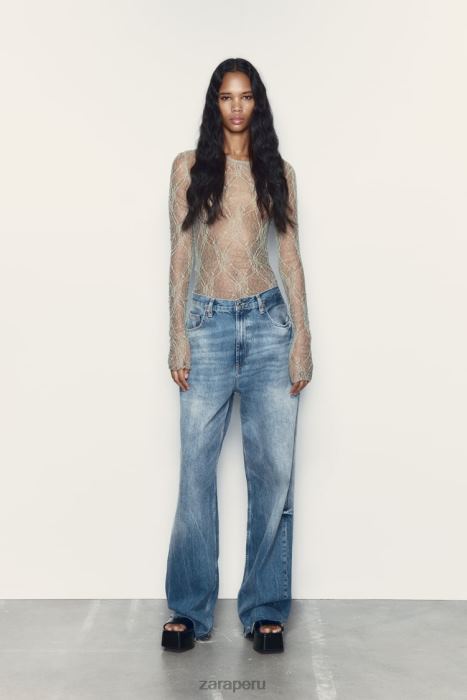 Zara mujer mono de encaje BDP8J269 ropa caqui claro