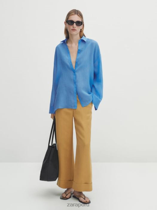 Zara mujer pantalones de traje con dobladillo vuelto BDP8J840 ropa champán