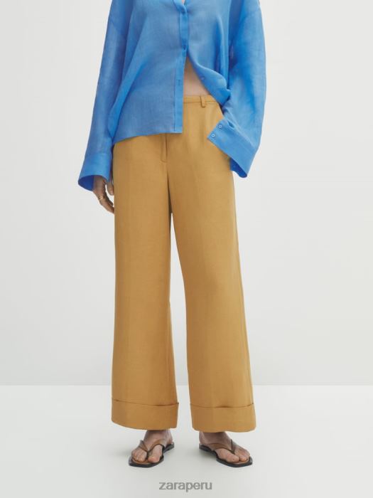 Zara mujer pantalones de traje con dobladillo vuelto BDP8J840 ropa champán