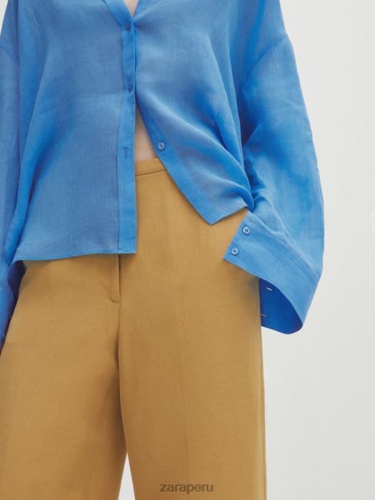 Zara mujer pantalones de traje con dobladillo vuelto BDP8J840 ropa champán