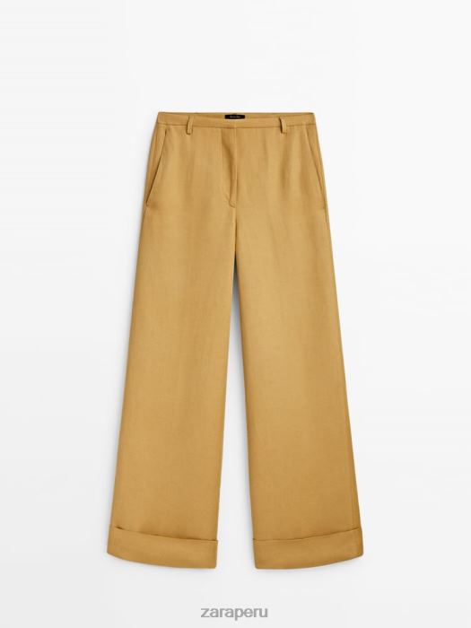 Zara mujer pantalones de traje con dobladillo vuelto BDP8J840 ropa champán