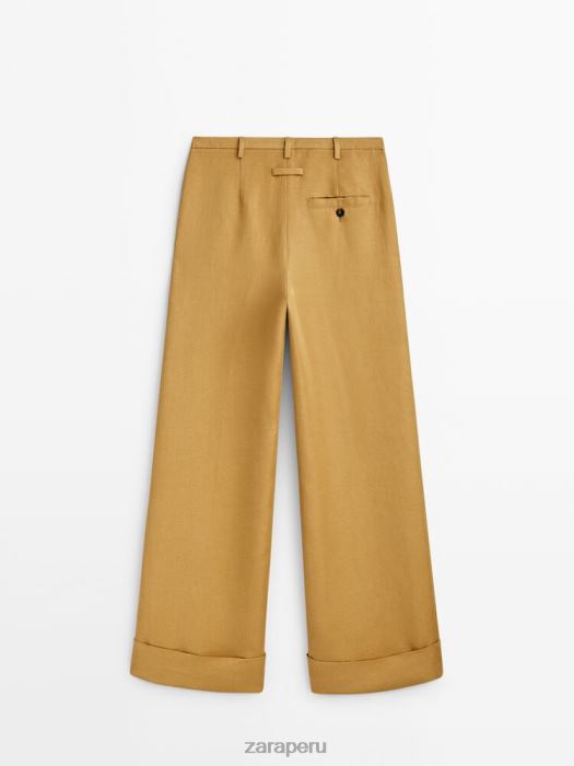 Zara mujer pantalones de traje con dobladillo vuelto BDP8J840 ropa champán