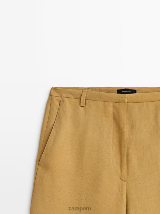 Zara mujer pantalones de traje con dobladillo vuelto BDP8J840 ropa champán