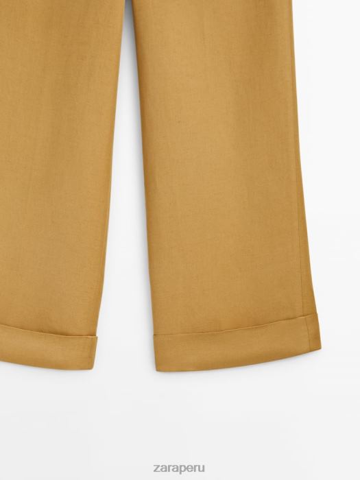 Zara mujer pantalones de traje con dobladillo vuelto BDP8J840 ropa champán