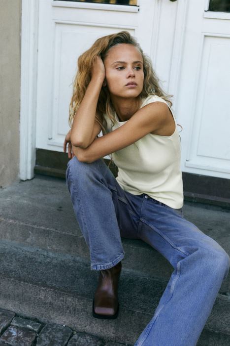 Zara mujer top ajustado de canalé BDP8J251 ropa crudo