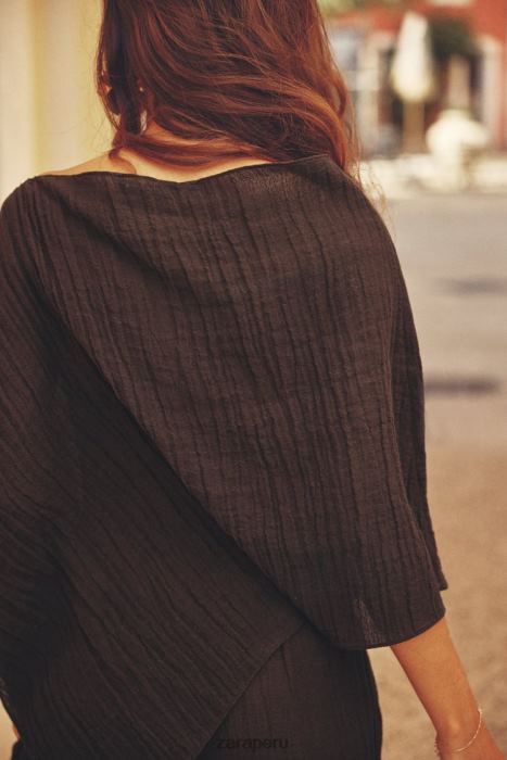 Zara mujer top asimétrico en mezcla de lino BDP8J280 ropa marron oscuro