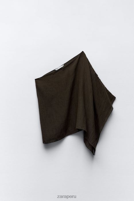 Zara mujer top asimétrico en mezcla de lino BDP8J280 ropa marron oscuro