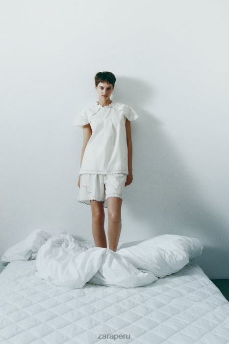 Zara mujer top bordado en contraste BDP8J828 ropa blanco