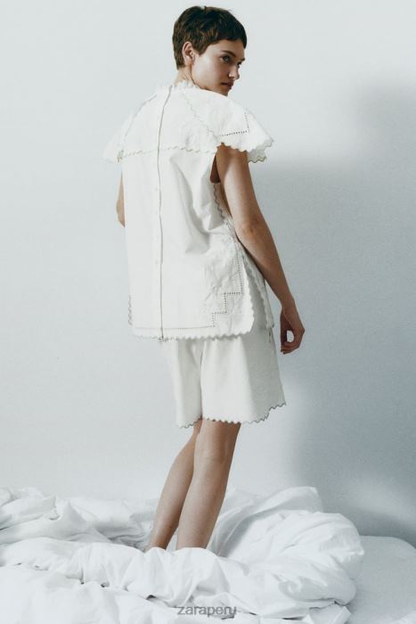 Zara mujer top bordado en contraste BDP8J828 ropa blanco