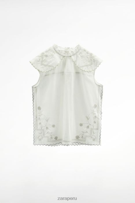 Zara mujer top bordado en contraste BDP8J828 ropa blanco