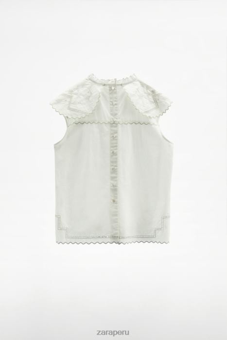 Zara mujer top bordado en contraste BDP8J828 ropa blanco