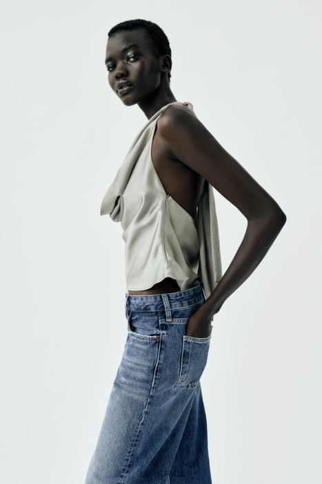 Zara mujer top con efecto satinado BDP8J284 ropa oro suave