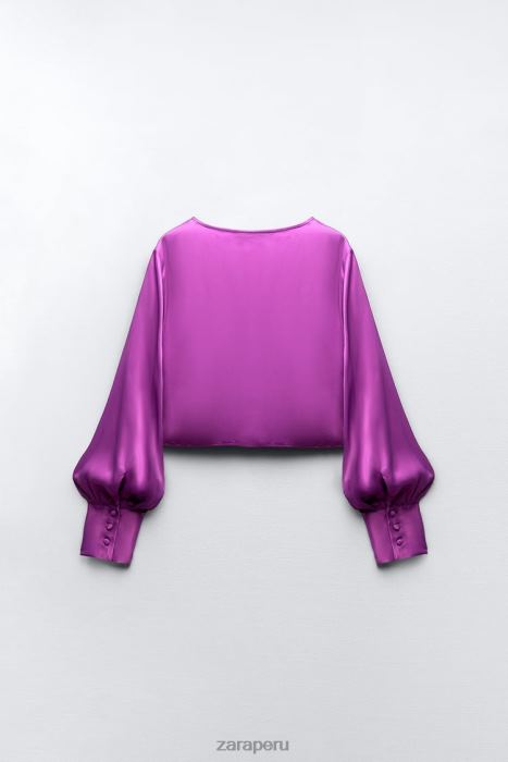 Zara mujer top con efecto satinado anudado BDP8J272 ropa púrpura