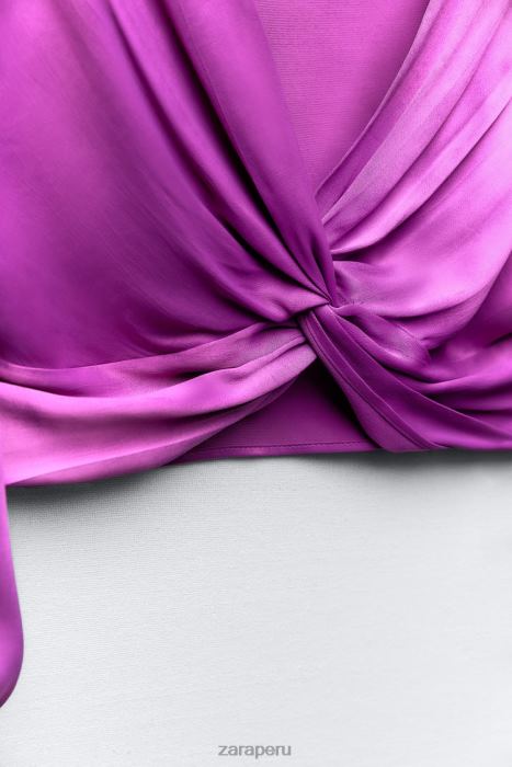 Zara mujer top con efecto satinado anudado BDP8J272 ropa púrpura