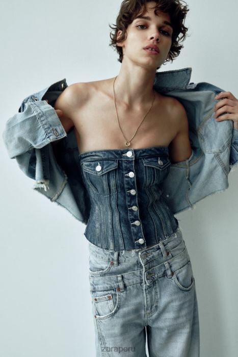 Zara mujer top corsé denim trf BDP8J281 ropa azul