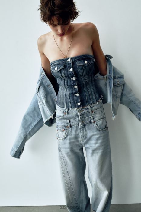 Zara mujer top corsé denim trf BDP8J281 ropa azul