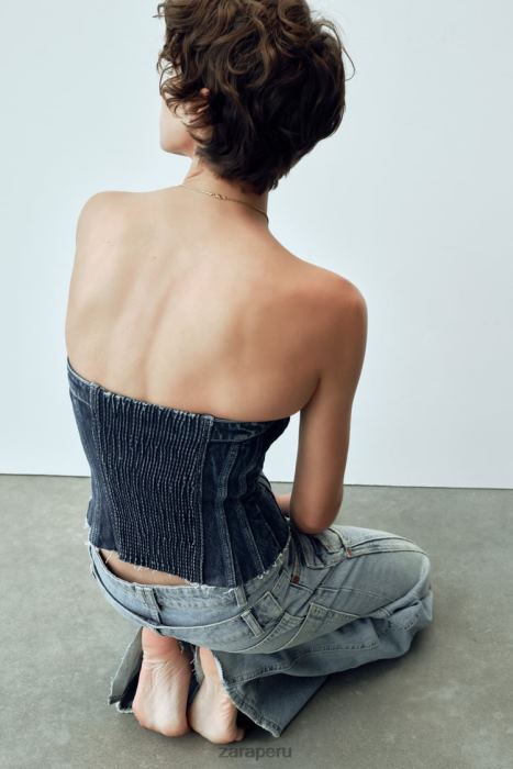 Zara mujer top corsé denim trf BDP8J281 ropa azul