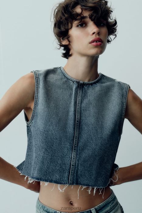 Zara mujer top corto de mezclilla trf BDP8J259 ropa azul