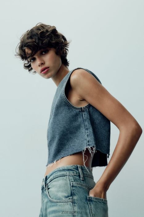 Zara mujer top corto de mezclilla trf BDP8J259 ropa azul