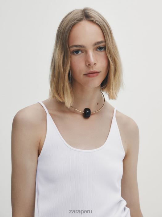 Zara mujer top de canalé con tirantes finos BDP8J851 ropa ostra blanca
