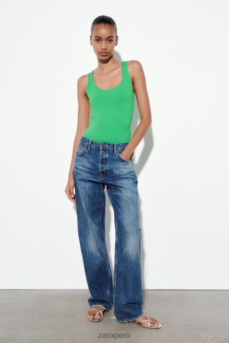 Zara mujer top de poliamida con tirantes anchos BDP8J872 ropa manzana verde
