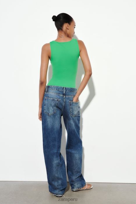 Zara mujer top de poliamida con tirantes anchos BDP8J872 ropa manzana verde