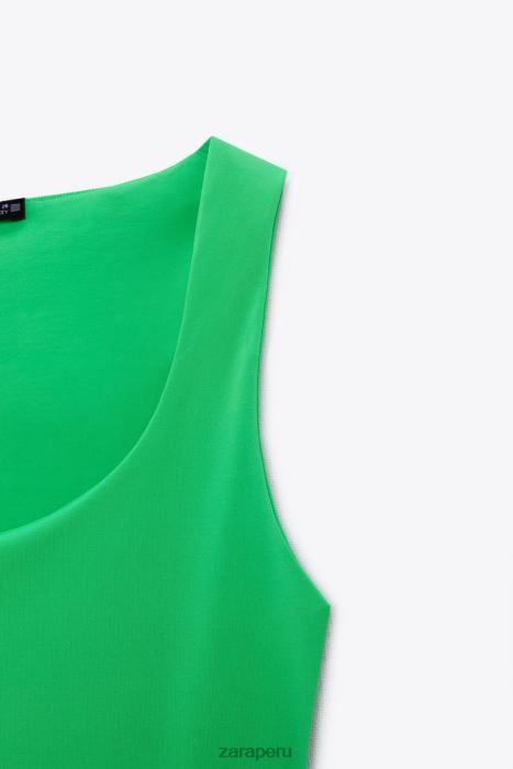 Zara mujer top de poliamida con tirantes anchos BDP8J872 ropa manzana verde