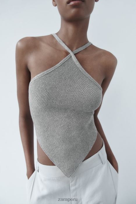 Zara mujer top de punto con espalda abierta BDP8J279 ropa plata