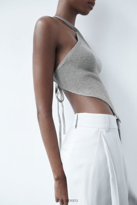 Zara mujer top de punto con espalda abierta BDP8J279 ropa plata