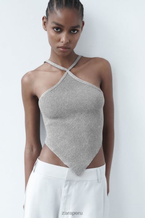 Zara mujer top de punto con espalda abierta BDP8J279 ropa plata