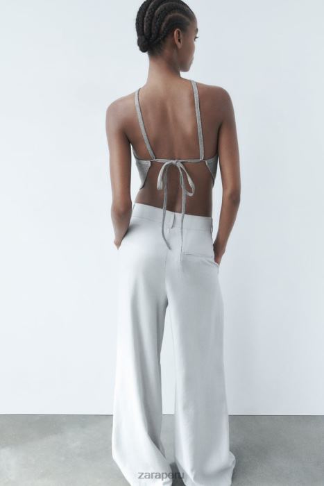 Zara mujer top de punto con espalda abierta BDP8J279 ropa plata