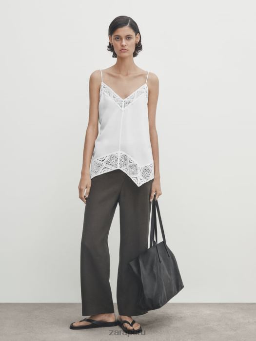 Zara mujer top de tirantes con detalle de crochet BDP8J846 ropa ostra blanca