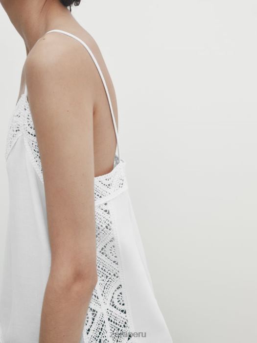 Zara mujer top de tirantes con detalle de crochet BDP8J846 ropa ostra blanca