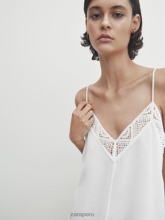 Zara mujer top de tirantes con detalle de crochet BDP8J846 ropa ostra blanca