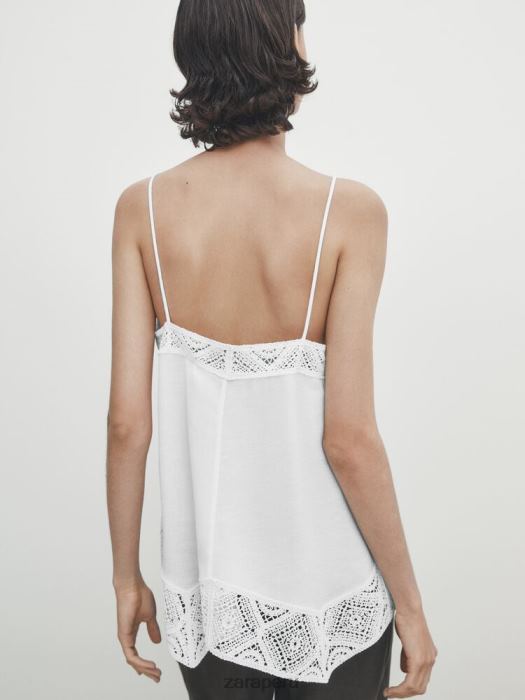 Zara mujer top de tirantes con detalle de crochet BDP8J846 ropa ostra blanca