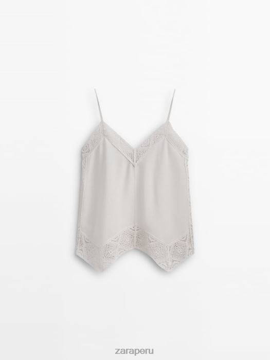 Zara mujer top de tirantes con detalle de crochet BDP8J846 ropa ostra blanca