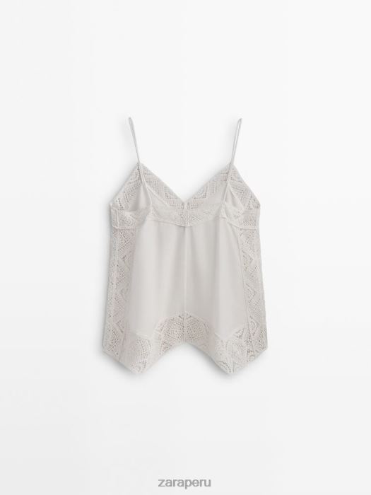 Zara mujer top de tirantes con detalle de crochet BDP8J846 ropa ostra blanca