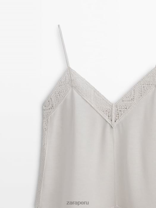 Zara mujer top de tirantes con detalle de crochet BDP8J846 ropa ostra blanca