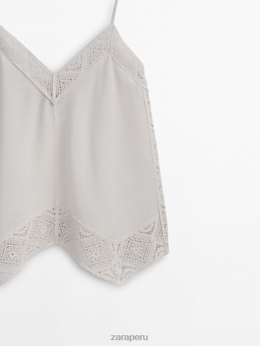 Zara mujer top de tirantes con detalle de crochet BDP8J846 ropa ostra blanca