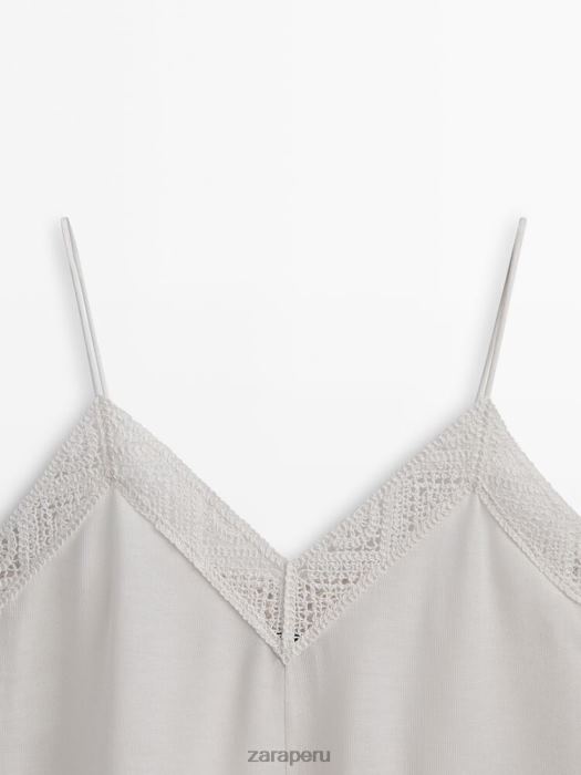 Zara mujer top de tirantes con detalle de crochet BDP8J846 ropa ostra blanca