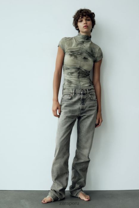 Zara mujer top de tul estampado BDP8J260 ropa verduras