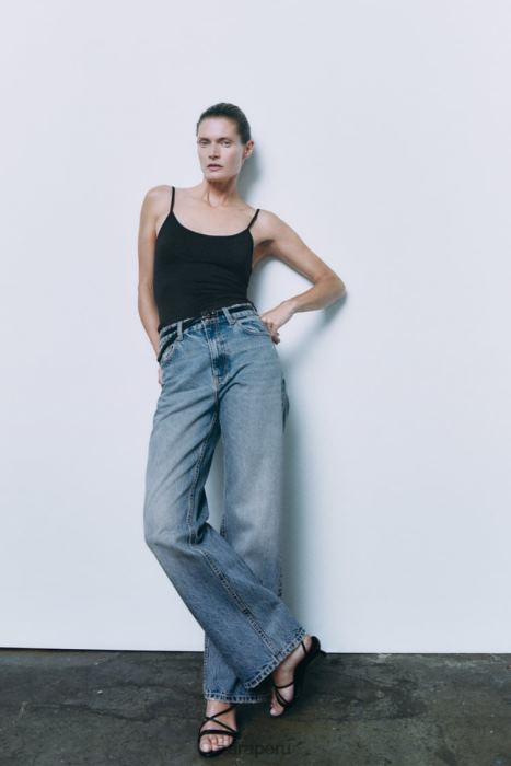 Zara mujer top elástico con tirantes finos BDP8J876 ropa negro