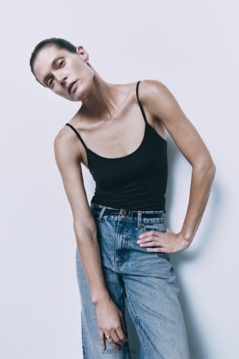 Zara mujer top elástico con tirantes finos BDP8J876 ropa negro