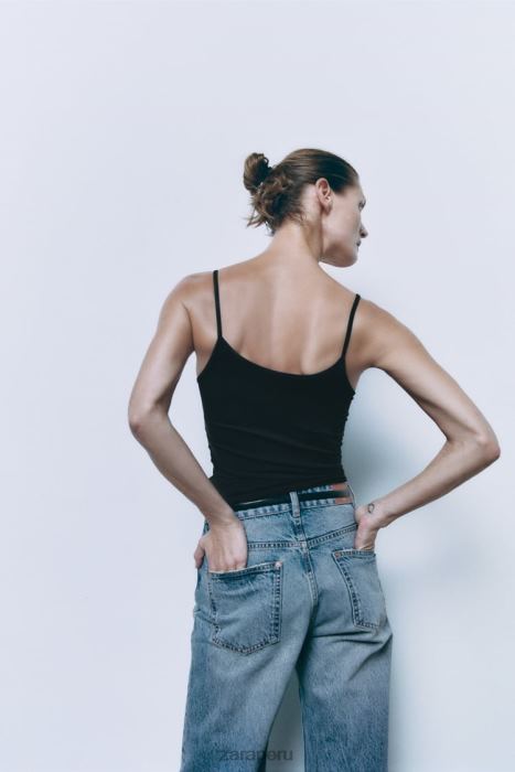 Zara mujer top elástico con tirantes finos BDP8J876 ropa negro